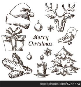 Set of Merry Christmas hand drawn icons and objects.