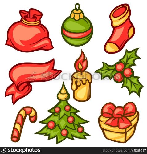 Set of Merry Christmas holiday symbols and object. Set of Merry Christmas holiday symbols and object.