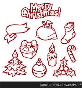 Set of Merry Christmas holiday symbols and object. Set of Merry Christmas holiday symbols and object.