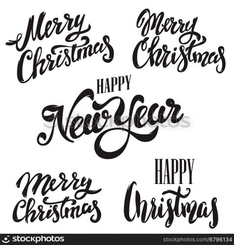 Set of Merry Christmas lettering isolated on white background. Happy New Year. Design elements for poster, greeting card. Vector illustration.