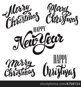 Set of Merry Christmas lettering isolated on white background. Happy New Year. Design elements for poster, greeting card. Vector illustration.