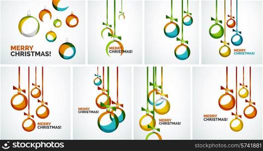 Set of Merry Christmas modern cards - abstract baubles made of wave shapes