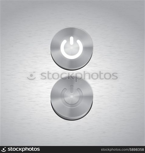 Set of Metal power buttons with white light vector.. Set of Metal power buttons with white light vector