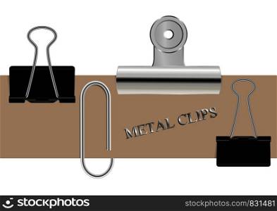 set of metallic paper clips isolated on white background