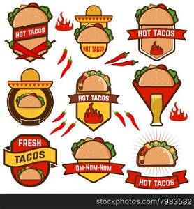 Set of Mexican taco design elements, labels,badges and icons. Mexican food. Design template. Vector illustration.