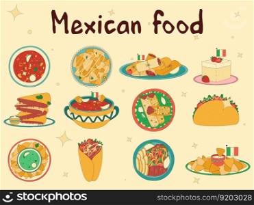 Set of Mexican traditional food. Vector illustration in hand drawn style.. Set of Mexican traditional food. Vector illustration in hand drawn style