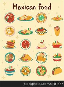 Set of Mexican traditional food. Vector illustration in hand drawn style.. Set of Mexican traditional food. Vector illustration in hand drawn style