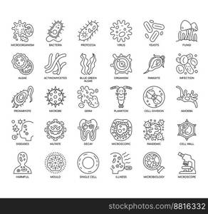 Set of Microorganism thin line icons for any web and app project.