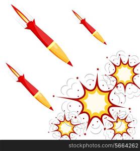 Set of military rockets red isolated on white background. Vector illustration.