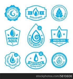 Set of mineral aqua water quality stamp label for bottles vector illustration