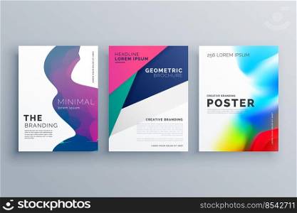 set of minimal brochure template leaflet flyer design in A4 size made with geometric shapes and fluid colors
