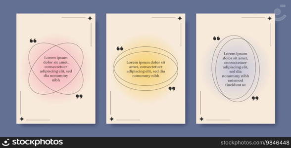 Set of minimalist aesthetic"e templates. Modern speech bubbles with gradient and line frames. Vector illustration.