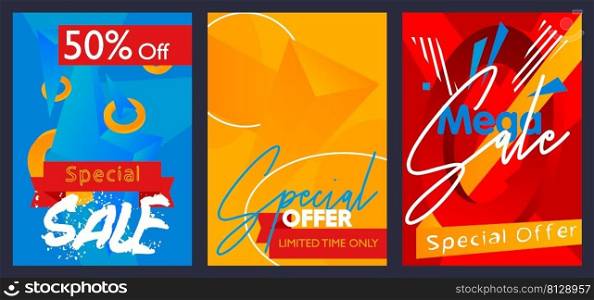Set of Modern Abstract Sale banner template for advertising discounts with text for special offers, sales. Vector poster collection illustration.