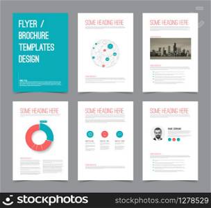 Set of modern brochure flyer design templates with graphs, charts and other infographic elements - red and blue version