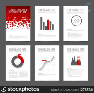 Set of modern brochure flyer design templates with graphs, charts and other infographic elements - red and gray version