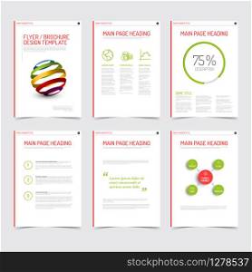 Set of modern brochure flyer design templates with graphs, charts and other infographic elements - red and green version