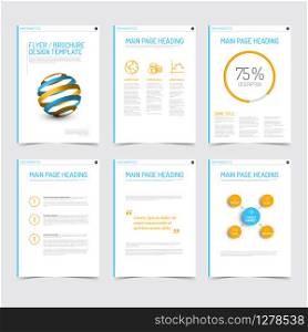 Set of modern brochure flyer design templates with graphs, charts and other infographic elements - blue and yellow version