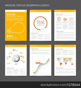 Set of modern brochure flyer design templates with graphs, charts and other infographic elements - yellow and orange version