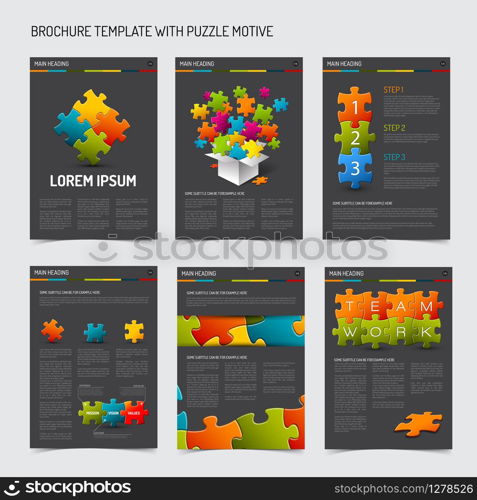 Set of modern brochure flyer design templates with puzzle elements - dark gray version