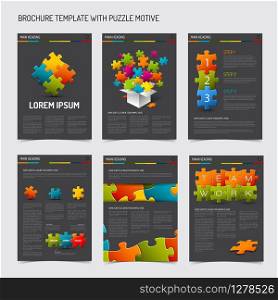 Set of modern brochure flyer design templates with puzzle elements - dark gray version