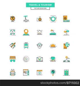 Set of Modern Flat Line icon Concept of Travel and Tourism use in Web Project and Applications. Vector Illustration