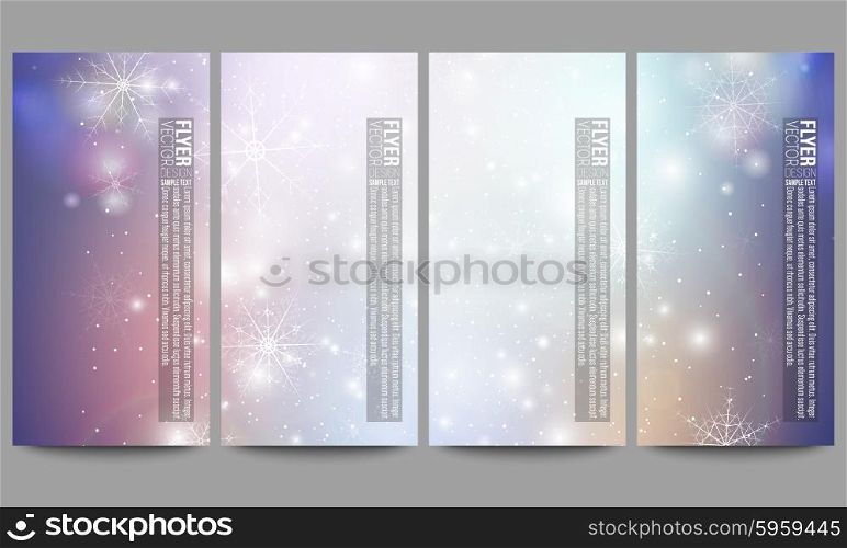 Set of modern flyers. Blue abstract winter background. Christmas vector style with snowflakes. Set of modern vector flyers. Blue abstract winter background. Christmas vector style with snowflakes.