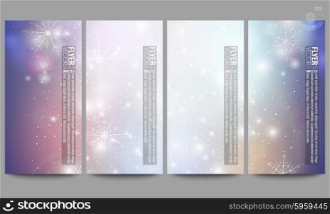 Set of modern flyers. Blue abstract winter background. Christmas vector style with snowflakes. Set of modern vector flyers. Blue abstract winter background. Christmas vector style with snowflakes.