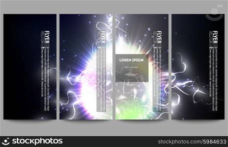 Set of modern flyers. Electric lighting effect. Magic vector background with lightning. . Set of modern vector flyers. Electric lighting effect. Magic vector background with lightning.