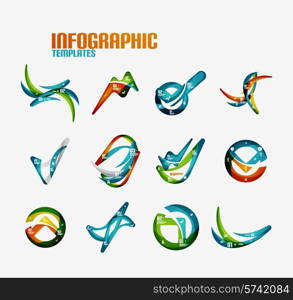 Set of modern fresh wave business infographics. Flowing wave shapes with sample numbers