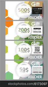 Set of modern gift voucher templates. Abstract colorful business background, modern stylish hexagonal vector texture
