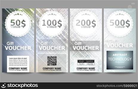 Set of modern gift voucher templates. Abstract science or technology vector background. Set of modern gift voucher templates. Abstract science or technology vector background.