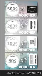 Set of modern gift voucher templates. Abstract vector background of digital technologies, cyber space.
