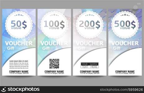 Set of modern gift voucher templates. Blue abstract winter background. Christmas vector style with snowflakes. Set of modern gift voucher templates. Blue abstract winter background. Christmas vector style with snowflakes.
