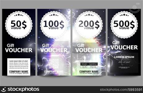 Set of modern gift voucher templates. Electric lighting effect. Magic vector background with lightning. Set of modern gift voucher templates. Electric lighting effect. Magic vector background with lightning.