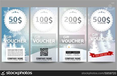 Set of modern gift voucher templates. Merry Christmas and happy New Year vector background. Set of modern gift voucher templates. Merry Christmas and happy New Year vector background.