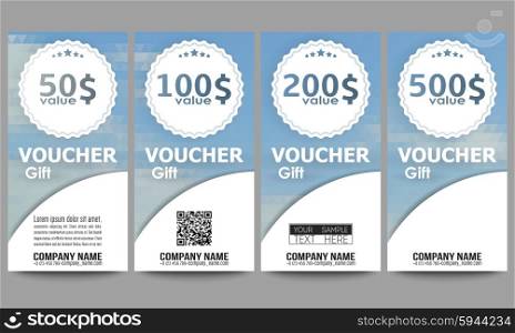 Set of modern gift voucher templates. Polygonal design vector, colorful geometric triangular backgrounds.
