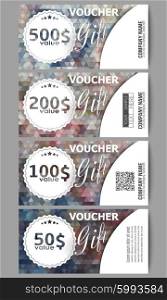 Set of modern gift voucher templates. Polygonal design vector, colorful geometric triangular backgrounds.