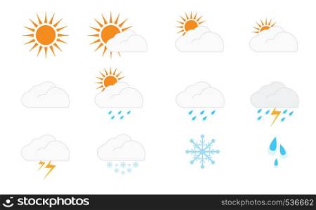 Set of Modern minimal weather forecast season climate icons. Summer, Rainy, Winter and snow or clouds with thunderstorm icons Vector illustration graphic