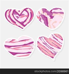 Set of modern style abstract hearts stickers on white background. A collection of hearts. Vector illustrations in the shape of hearts.. A collection of hearts.