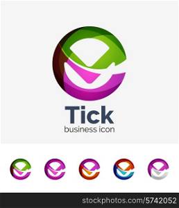 Set of modern tick abstract wave logos, business icons. Geometric emblems
