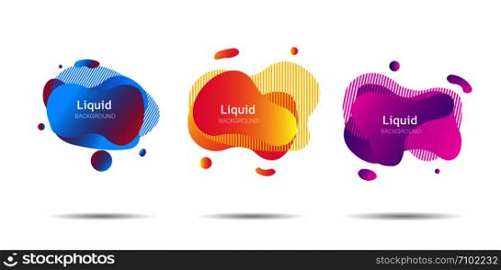 Set of modern trendy liquid elements or shapes. Isolated gradient forms. Abstract design fluid. EPS 10. Set of modern trendy liquid elements or shapes. Isolated gradient forms. Abstract design fluid.