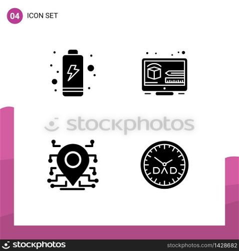 Set of Modern UI Icons Symbols Signs for battery, secure, creative, thinking, clock Editable Vector Design Elements