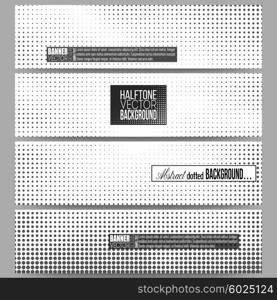 Set of modern vector banners. Halftone background. Black dots on white . Set of modern vector banners. Halftone vector background. Abstract halftone effect with black dots on white background.