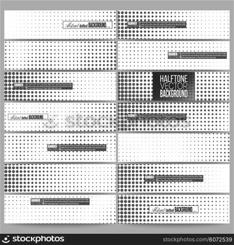 Set of modern vector banners. Halftone background. Black dots on white . Set of modern vector banners. Halftone vector background. Abstract halftone effect with black dots on white background.