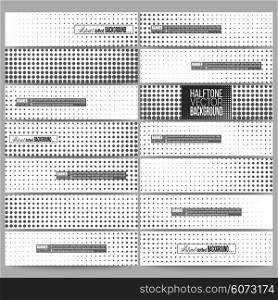 Set of modern vector banners. Halftone background. Black dots on white . Set of modern vector banners. Halftone vector background. Abstract halftone effect with black dots on white background.