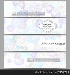 Set of modern vector banners. Hand drawn floral doodle pattern, abstract vector background