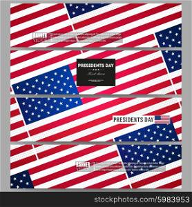 Set of modern vector banners. Presidents day background, abstract poster with american flag, vector illustration