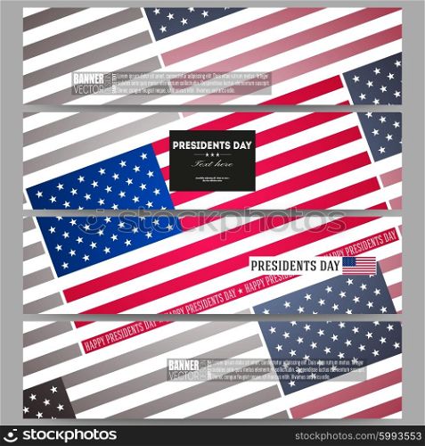 Set of modern vector banners. Presidents day background with american flag, abstract vector illustration.