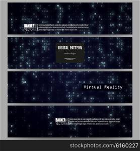 Set of modern vector banners. Virtual reality, abstract technology background with blue symbols, vector illustration.