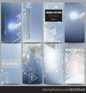 Set of modern vector flyers. Abstract blurred vector background with triangles, lines and dots.